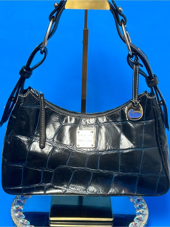 Dooney & Bourke Handbags - Dooney & Bourke Black w/Blue Croc-Embossed Accents Shoulder Bag Approx. 12x7x 4